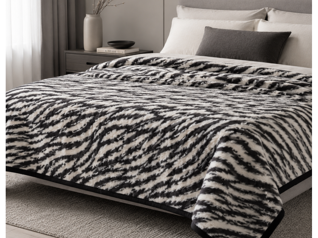 Merinosų vilnos antklodė-pledas "Zebras"